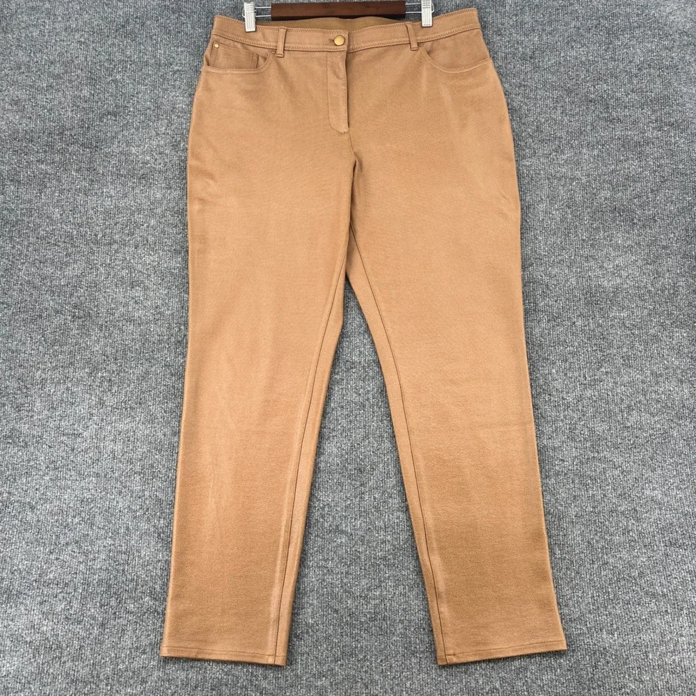 Chicos So Slimming Faux Leather Pants Women 2.5 L 14 Tan Straight Leg Chic